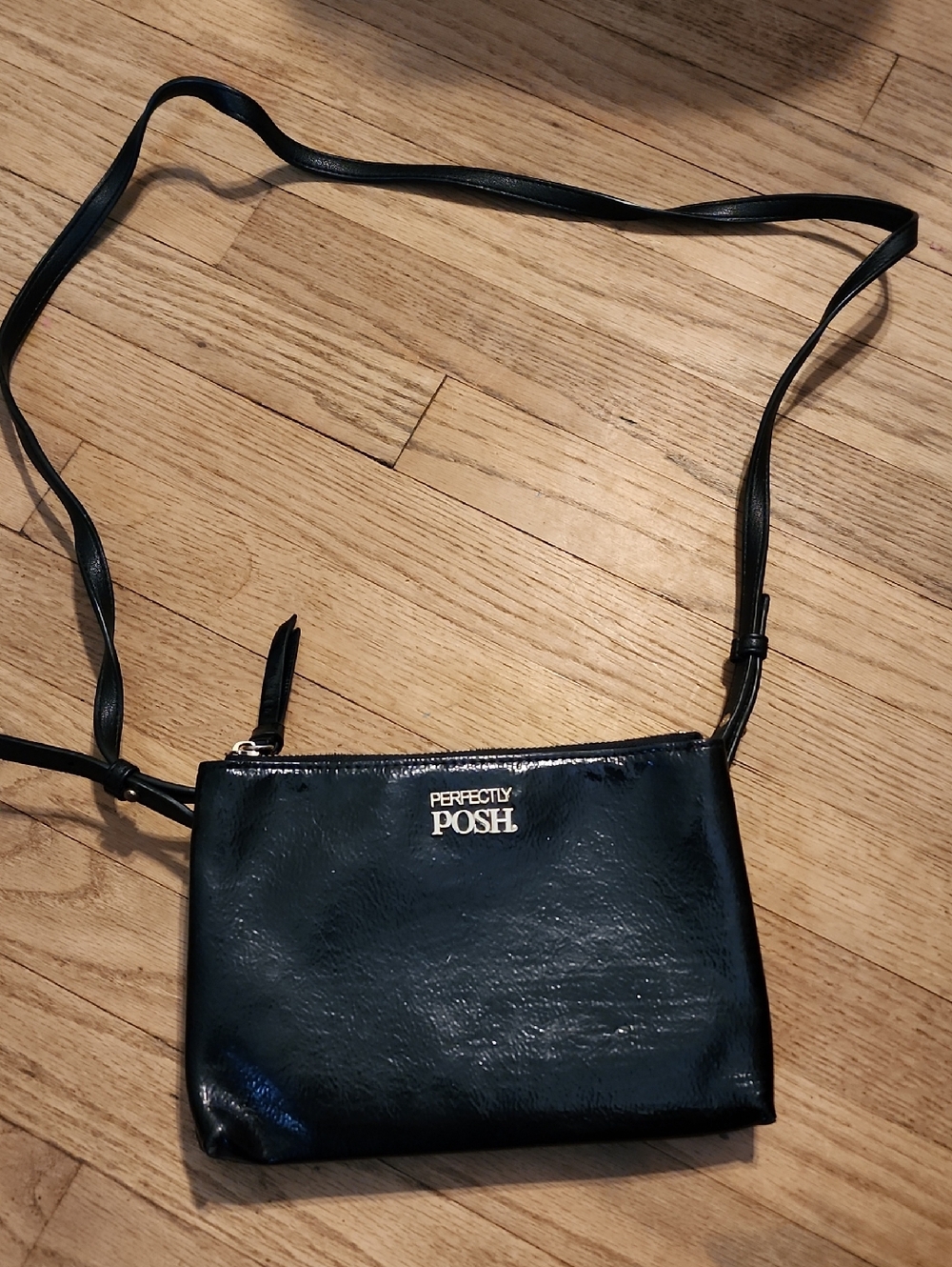 Perfectly Posh Black Patent Crossbody Pouch